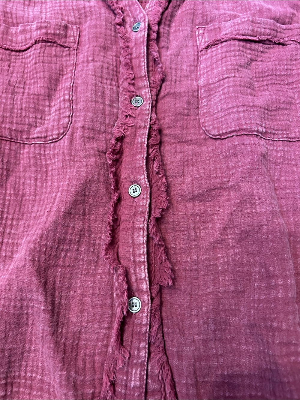 easel Washed Button-Front Top - Raspberry - Picture 3 of 9